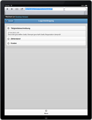 Details des Anlagen- und Maschinenlogbuchs
