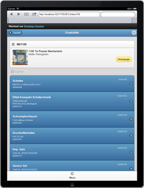 Ersatzteilkatalog der Instandhaltungssoftware