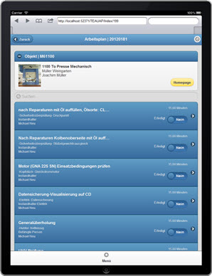 Arbeitsschritte des Wartungsplans