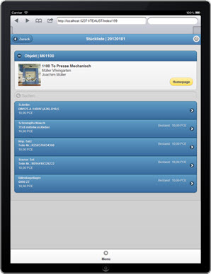 Stückliste des Wartungsplans